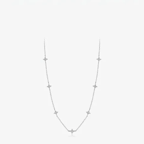 925 Sterling Silver Necklace For Women Sparkling Rhinestone Flower Star Clavicle Chain Elegant Floral Pendant Jewelry Gift