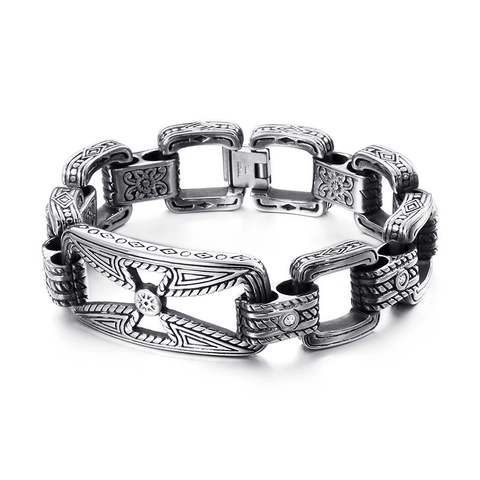 Bracciale Uomo Acciaio Inossidabile Vintage Gotico Punk Croce Vuoto Catena Pesante Gioielli Biker