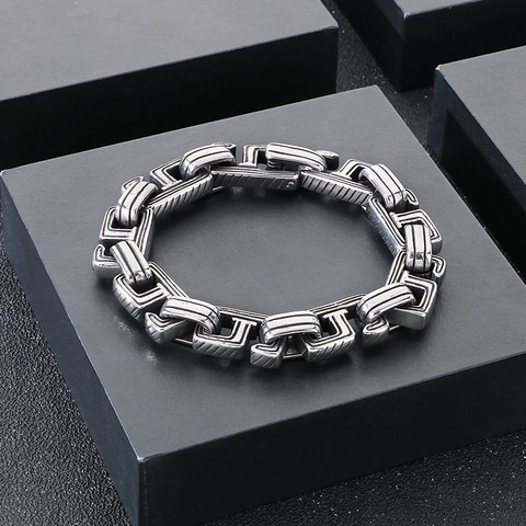 Herren Armband Aus Edelstahl Schwere Kette Industrieller Punk Retro Gothic Schmuck