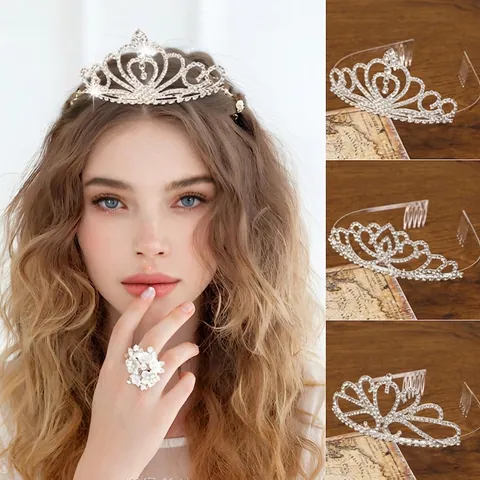 Corona Di Strass Tiara Lega Tono Argento Sposa Matrimonio Compleanno Festa Principessa Forma Di Cuore Con Pettini Per Capelli