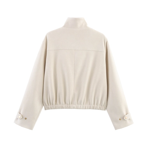 Damen Wildleder Textur Stehkragen Kurzjacke Mode Lose Einreihig Streetwear Oberbekleidung Für Herbst Winter
