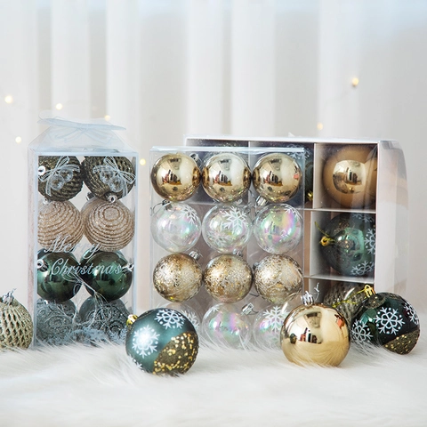 Bolas De Navidad Plástico Irrompible Patrón De Copos De Nieve Pintado Decoraciones Colgantes Árbol Estilo Nórdico Decoración