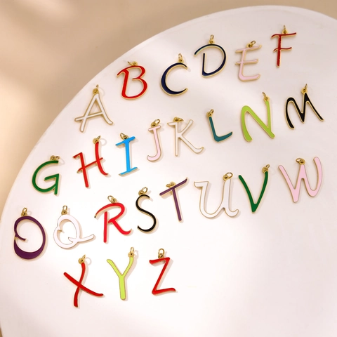 A-Z Initial Alphabet Pendants 18K Gold Plated Stainless Steel Colorful Enamel Letter Charms For DIY Jewelry Making