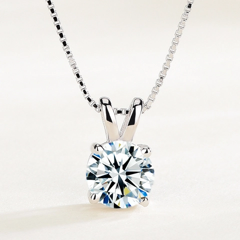 Collana con Ciondolo in Argento Sterling 925 Zirconia per Donna Quattro Rebbie Tondo CZ Solitario Catena per Clavicola Gioielli Moda