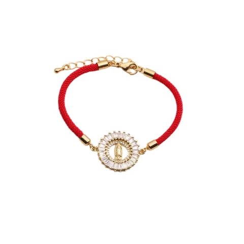 Verstellbares Gewebtes Seil Armband Kupfer Bunte Zirkonia Jungfrau Maria Herz Charme Religiöser Schmuck Für Frauen