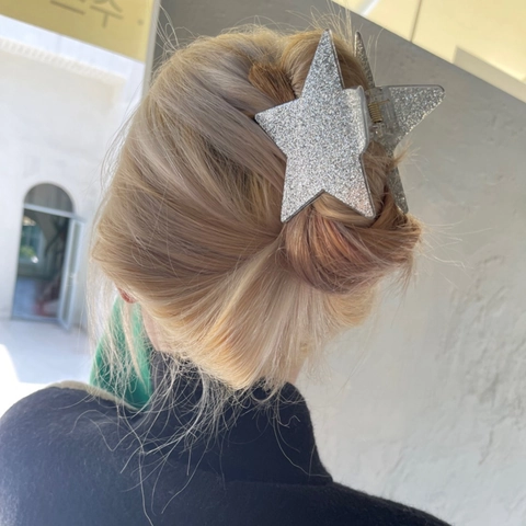 Pince À Cheveux Étoile Style Coréen Acétate Cinq Branches Étoile Barrette Pailletée Couleur Contrastée Shark Clip Femmes