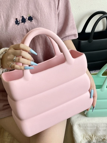 EVA Handbag Waterproof Wave Pattern Puffer Bread Shape Minimalist Solid Color Tote For Women