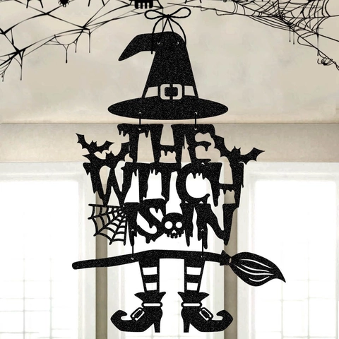 Decorazione Per Porta Strega Halloween Carta Luccicante Cartello The Witch Is In Per Festa