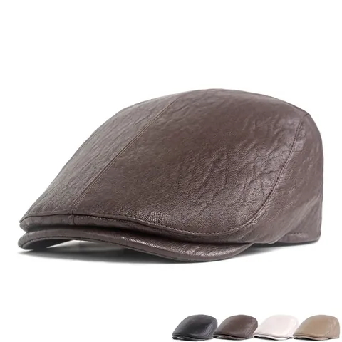 PU Leather Ivy Flat Cap Warm Windproof British Retro Newsboy Hat For Men Women Autumn Winter Vintage Style