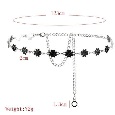 Elegante Cintura a Catena in Metallo con Quadrifoglio per Donna Cintura Decorativa Vintage in Smalto Argento Nero Bianco