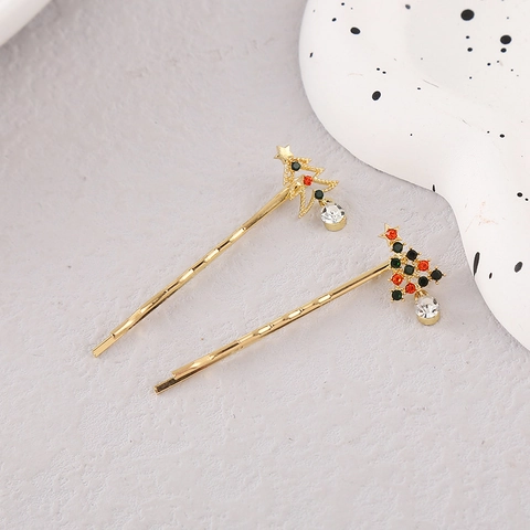 Molletta Per Capelli Albero Di Natale Lega Strass Fermaglio Placcato Oro Accessorio Per Capelli Donna Gioielli Feste