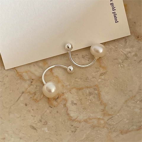 Orecchini A Cerchio A Forma Di C Con Perle D'Acqua Dolce E Perno In Argento Sterling 925 Gioielli Eleganti Da Donna