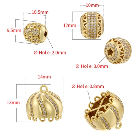 Copper Spacer Beads And Tassel Caps With Cubic Zirconia Star Hollow DIY Jewelry Making Findings Charms
