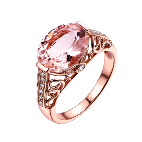 Elegant 18K Rose Gold Plated Copper Ring For Women Oval Pink Rhinestone Morganite Style Hollow Design Luxury Party Jewelry Finger Ring