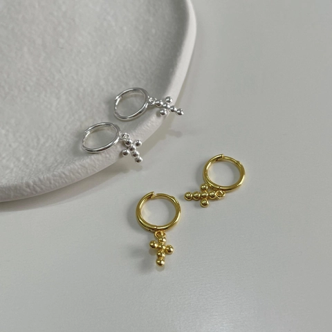925 Sterling Silber Kreuz Creolen Minimalistische Perlen Anhänger Huggies Schmuck Für Damen