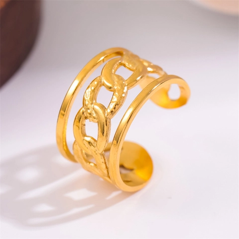 Edelstahl Kette Ring Offen Verstellbar Vergoldet Dreilagig Panzerkette Mode Schmuck Für Damen