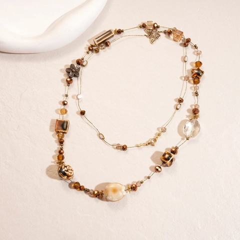 Vintage Perlenkette Keramik Glas Legierung Perlen Schmetterling Anhänger Lange Kette Retro Stil Schmuck Für Damen