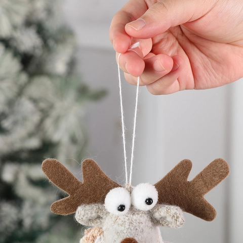 Christmas Hanging Ornaments Knitted Plush Santa Snowman Reindeer Dolls With Wooden Buttons Festive Tree Decor Traditional