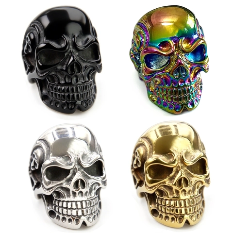 Anillo Calavera Hombre Acero Inoxidable Punk Gótico Hip Hop Retro Vintage Acero Titanio Rock Biker Joyería Accesorio Moda