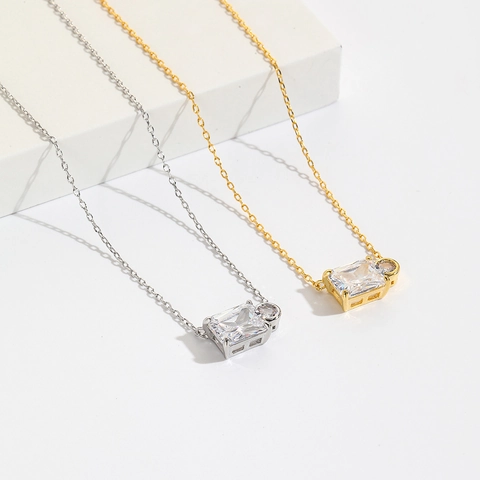 Minimalist Rectangle And Round Cubic Zirconia Pendant Necklace Brass Gold Plated Geometric Elegant Jewelry For Women
