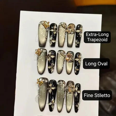 Handmade Press On Nails Luxury Cat Eye With 3D Rhinestones And Artificial Pearls Butterfly Flower Decor Elegant Artificial Fake Nails