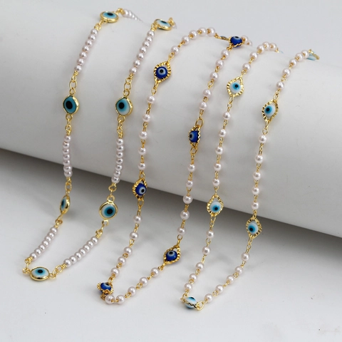 Evil Eye Halskette Kupfer Vergoldet Mit Imitationsperlen Und Schmetterlingsanhängern Verstellbare Kette Für Damen