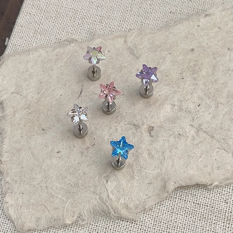 Star Stud Earrings Titanium Steel Cubic Zirconia Screw Back Cartilage Piercing Jewelry For Women
