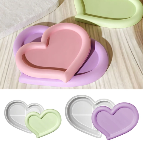 Herzform Tablett Silikonform Für Harzguss Epoxy Schmuck Aufbewahrung Untersetzer DIY Handwerk Home Dekor Valentinstag