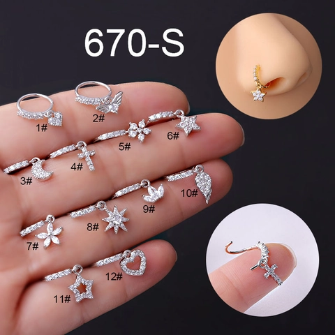 Aros Para Nariz De Moda Cobre Zirconia Estrella Luna Cruz Colgantes Joyería De Piercing Para Mujer