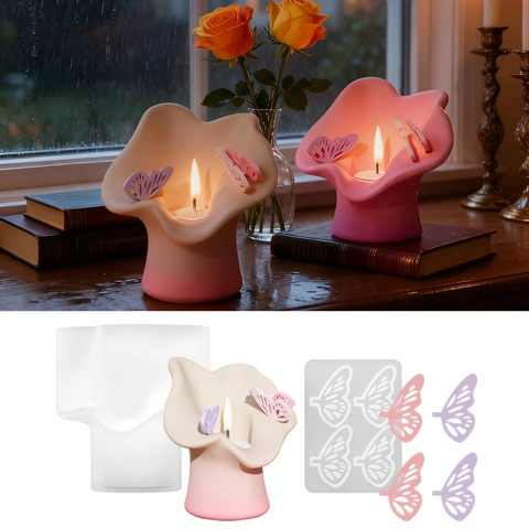 Irregular Petal Candle Holder Silicone Mold DIY Butterfly Accessory Resin Casting Tool For Aromatherapy Candle Decor