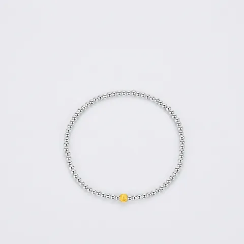 Minimalistisches 925 Sterling Silber Perlenarmband Mit Mattierter Goldener Perle Kontrastdesign Verstellbarer Handschmuck Für Damen