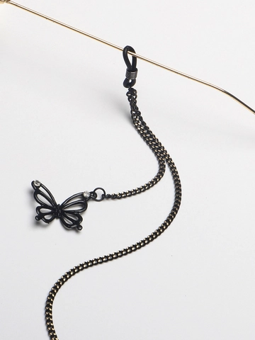 Black Metal Eyeglass Chain With Butterfly Pendant Rhinestone Non-Slip Sunglasses Cord Neck Strap Holder
