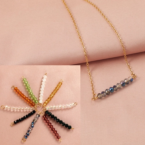Beaded Bar Pendant Necklace 304 Stainless Steel With Colorful Glass Beads 18K Gold Plated Jewelry For Women