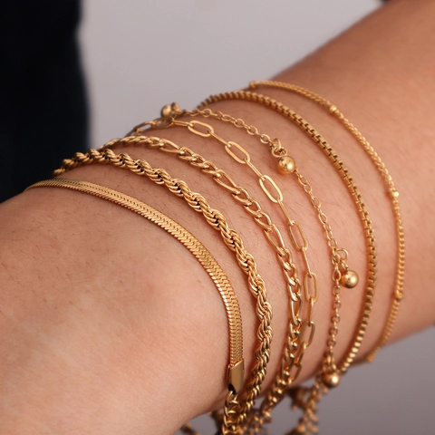 Minimalist Stainless Steel Bracelet Gold Plated Figaro Box Rope Cuban Chain Jewelry For Women Men