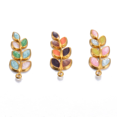 Mini Leaf Pendants Stainless Steel Enamel Drip Colorful Wheat Ear Shape Charms For DIY Earring Necklace Jewelry Making
