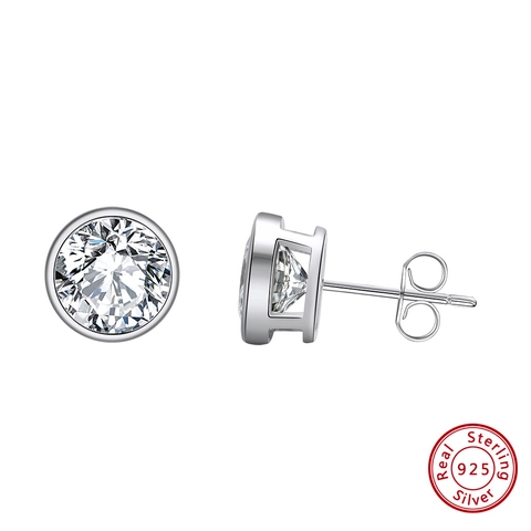 925 Sterling Silver Round Brilliant Cut Zirconia Stud Earrings For Women Classic Minimalist Sparkly Jewelry Gift