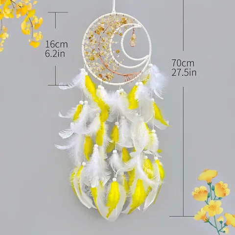 Tree Of Life Dream Catcher With Crystal Stone Feather Handmade Bohemian Wall Hanging Ornament For Home Decor