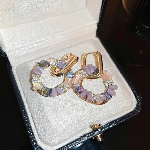 Orecchini A Cerchio Geometrici Lega Cristallo Colorato Strass Intarsiato Gioielli Vintage Con Silver Earring Post Donna
