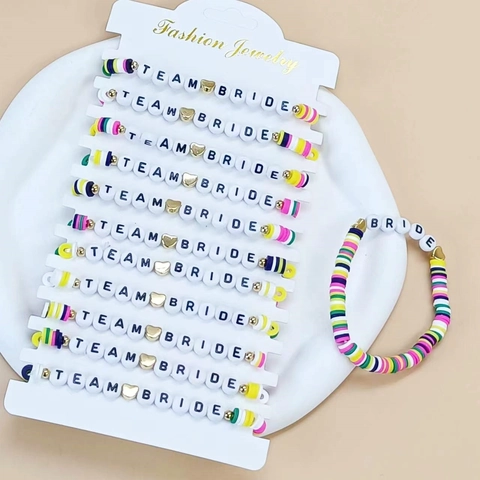 Heishi Polymer Clay Letter Beaded Bracelet Team Bride Bachelorette Party Bridal Shower Gift Bohemian Jewelry For Bridesmaid