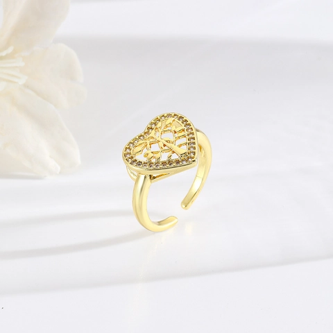 Anello Regolabile Albero Della Vita Placcato Oro 18K Rame Zircone Cuore Stile Retrò Per Uomo Donna