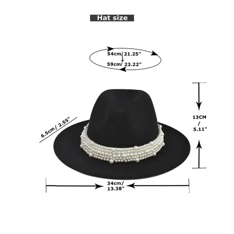 Elegant Wide Brim Woolen Fedora Hat For Women Vintage Flat Top Felt Hat With Multi Row Faux Pearl Band Fashion Accessories