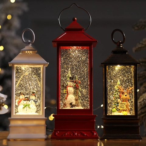 Christmas Snow Globe LED Beleuchtete Glitzer Wasserlaterne Weihnachtsmann Schneemann Mikro Landschaft Retro Tischschmuck