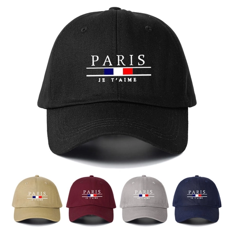 Unisex Paris Je T'aime Embroidery Cotton Baseball Cap Casual Adjustable Sun Hat For Outdoor Travel Sport Women Men
