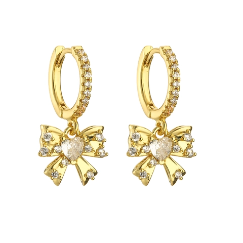 Elegant Copper Cubic Zirconia Huggie Hoop Earrings With Heart Star Bear And Bow Pendants For Women