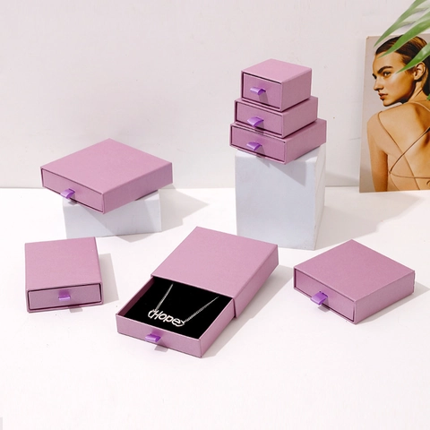Matte Drawer Jewelry Box Paper Cardboard Square Gift Packaging Case For Necklace Ring Earrings Bracelet Storage Organizer