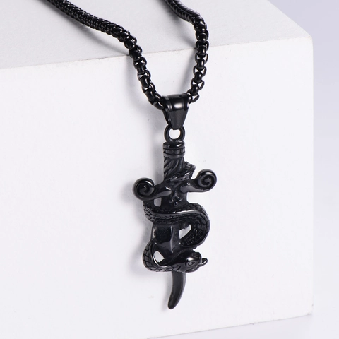Collar Con Colgante De Espada Envuelta En Serpiente Acero Inoxidable 304 Punk Gótico Vintage Daga Joyería Para Hombres Niños