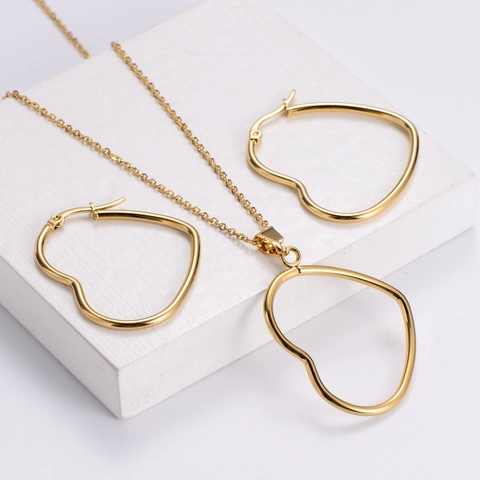 Κολιέ Με Μενταγιόν Καρδιά Και Σκουλαρίκια 18K Επιχρυσωμένο Ανοξείδωτο Ατσάλι Κοίλο Ακανόνιστο Σχέδιο Κοσμήματα Για Γυναίκες