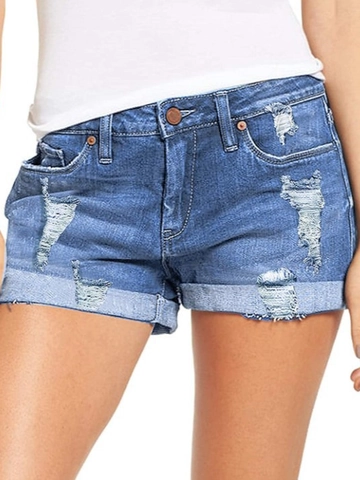 High Waisted Ripped Denim Shorts Dames High Stretch Distressed Katoen Denim Hot Pants Opgerolde Zoom Zomer Casual