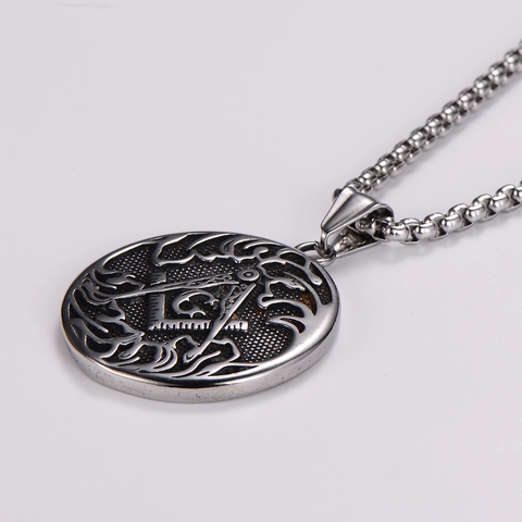 Collar Con Colgante Masónico Para Hombre Acero Inoxidable Sello De Francmasonería Disco Redondo Relieve Vintage Hip Hop