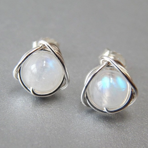 Faux Moonstone Stud Earrings Copper Wire Wrapped Bird Nest Design Chic Jewelry For Women Silver Plated Sweet